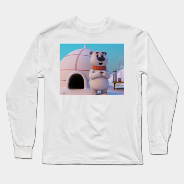 Cute Polar Bear by an Igloo Long Sleeve T-Shirt by YegMark